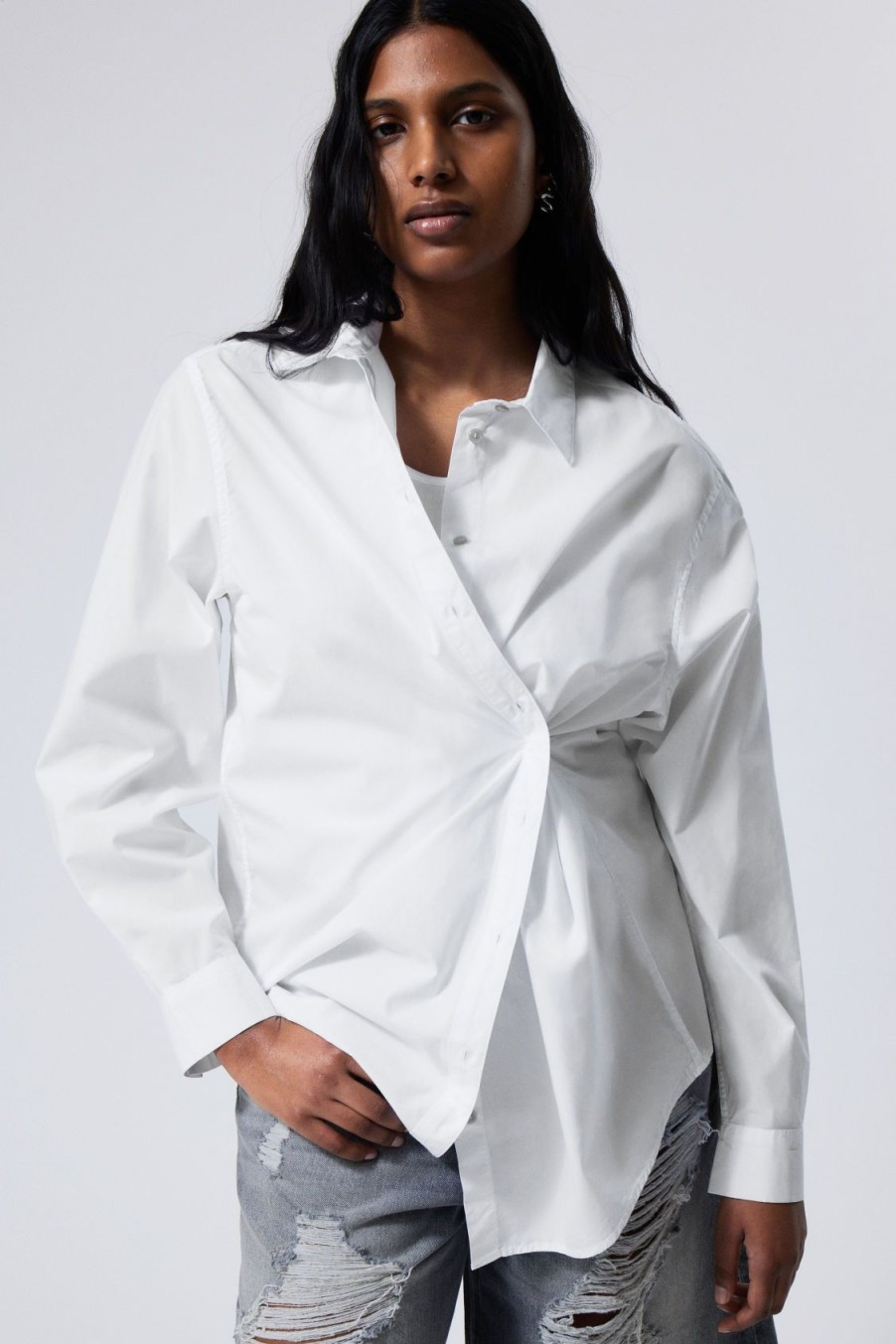 New Weekday Buttoned Poplin Wrap Shirt