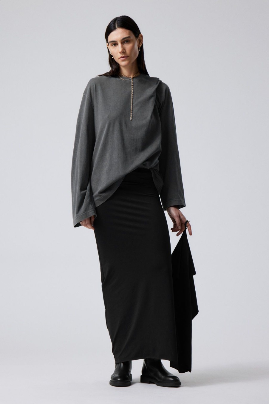 New Weekday Long Asymmetric Drape Skirt