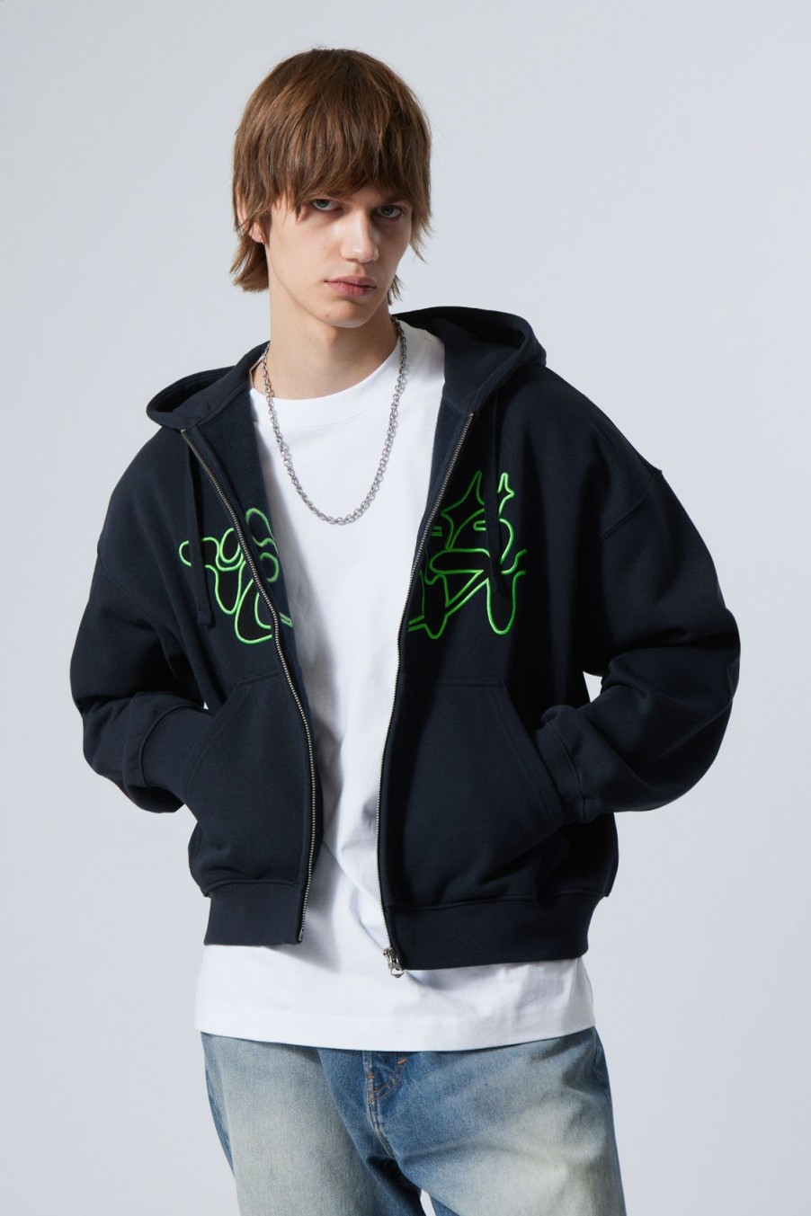 Clearance Weekday Boxy Graphic Zip Hoodie