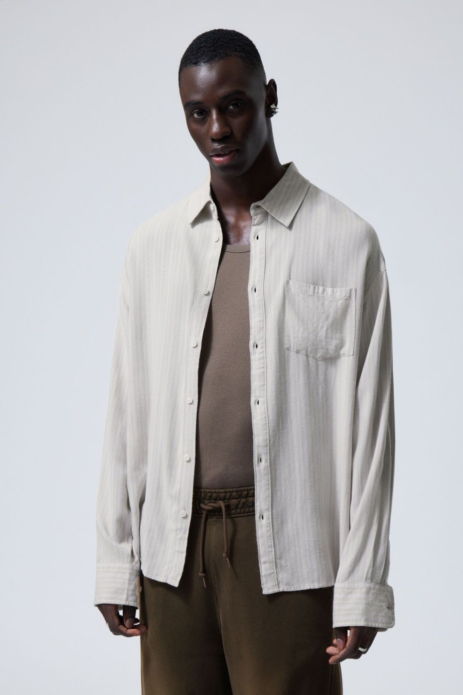 Best Weekday Oversized Striped Linen Blend Shirt