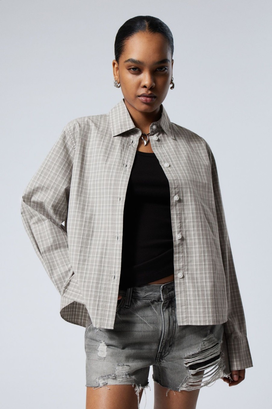 Online Weekday Checked Oversized Poplin Shirt