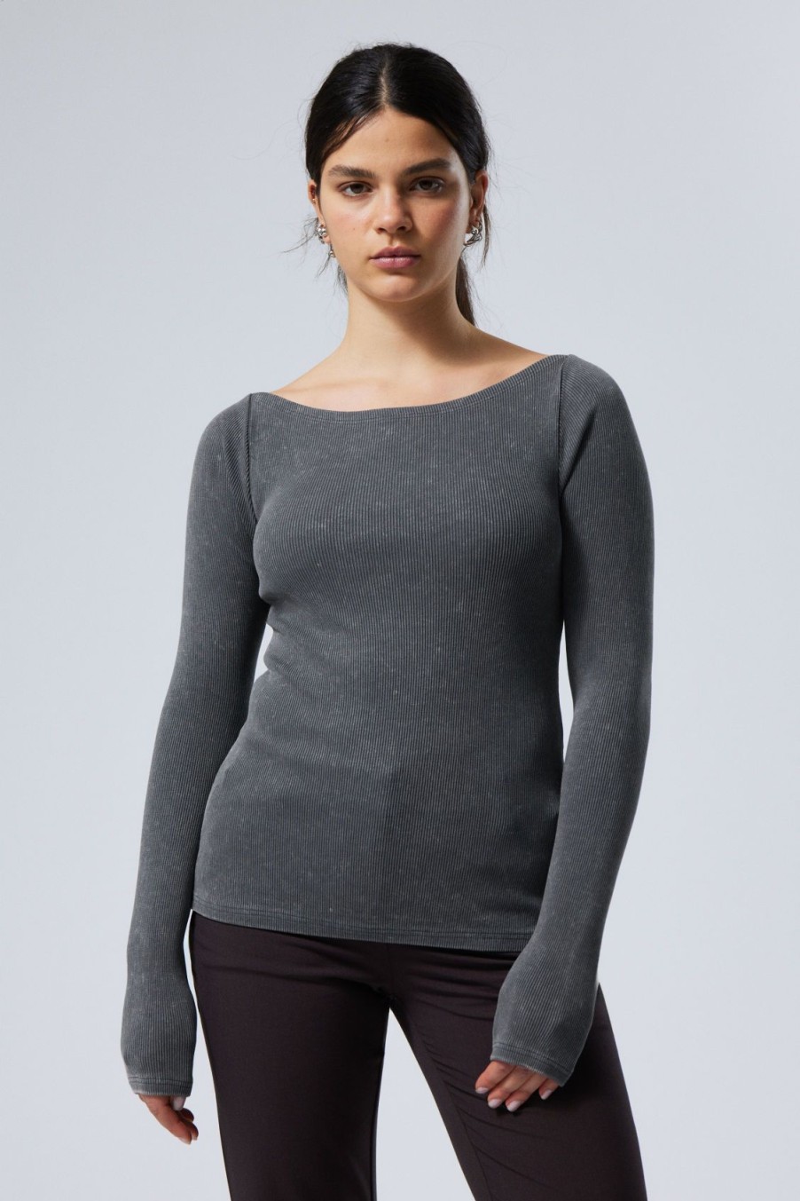 New Weekday Rib Fitted Long Sleeve Boatneck