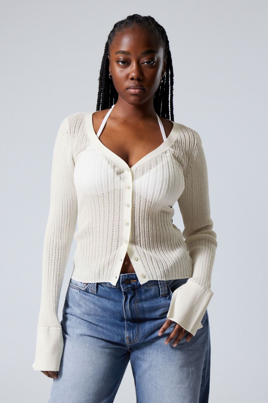 Hot Weekday Pointelle Knitted Cardigan