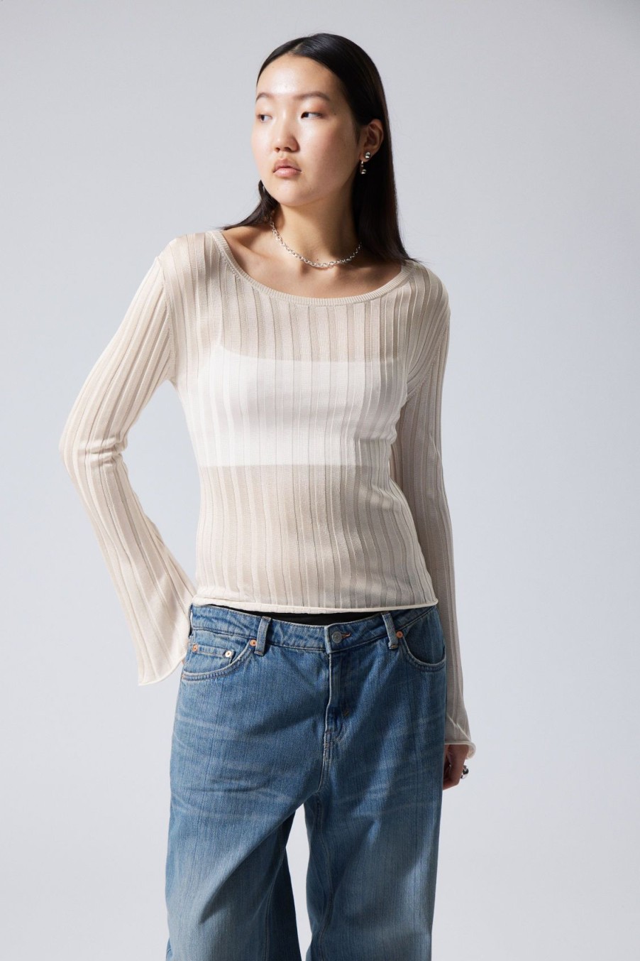 Clearance Weekday Enora Sheer Knit Long Sleeve Top