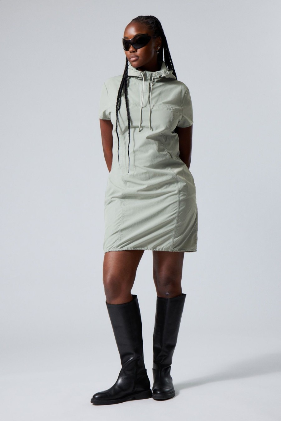 New Weekday Nylon Hooded Mini Dress