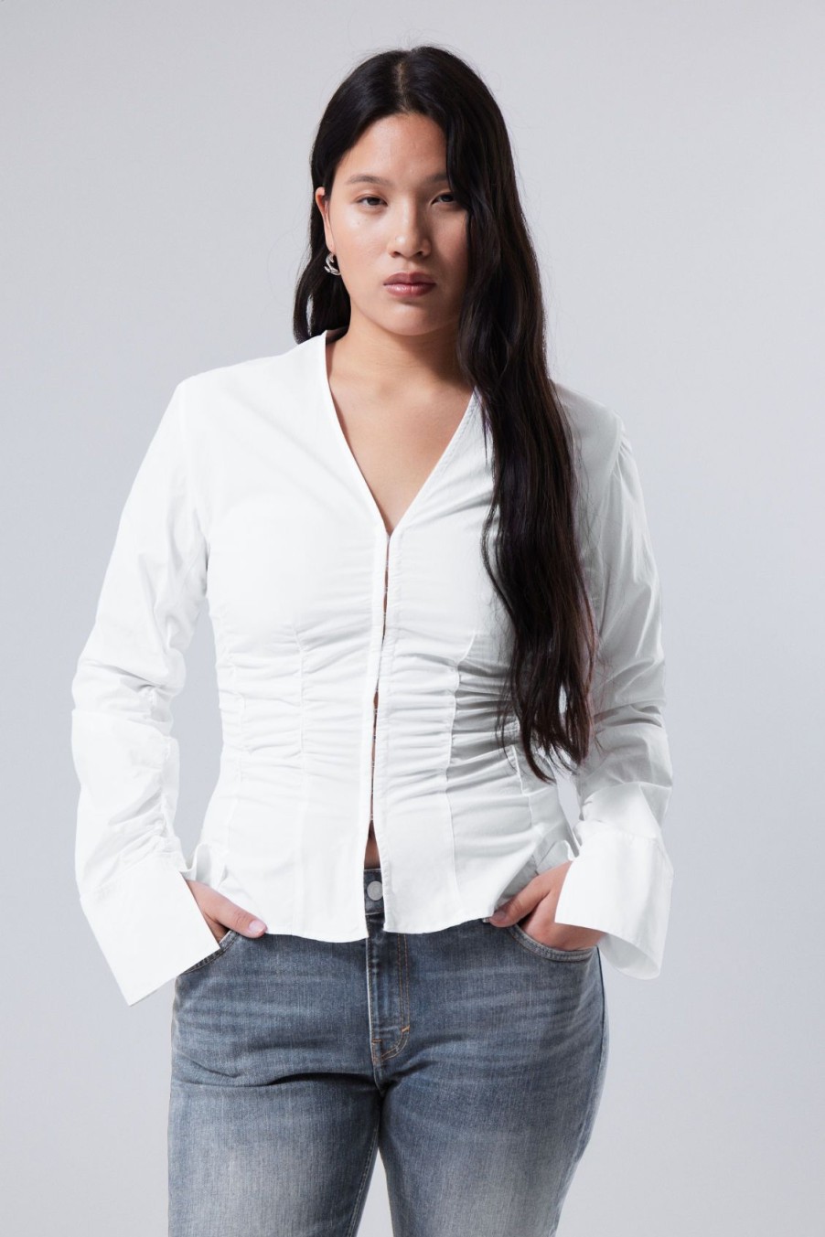 Wholesale Weekday Gathered Poplin V-Neck Shirt