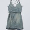 New Weekday Geri Denim Short Wrap Dress