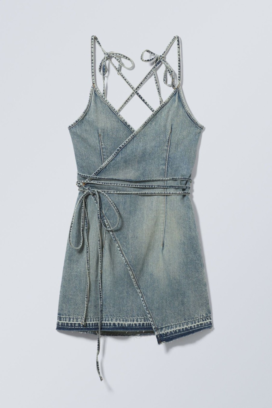 New Weekday Geri Denim Short Wrap Dress