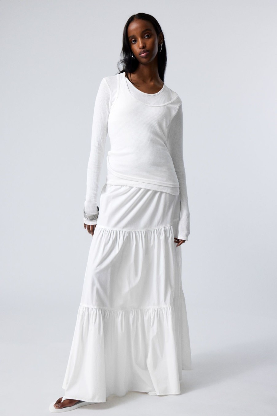 Hot Weekday Tiered Maxi Poplin Skirt