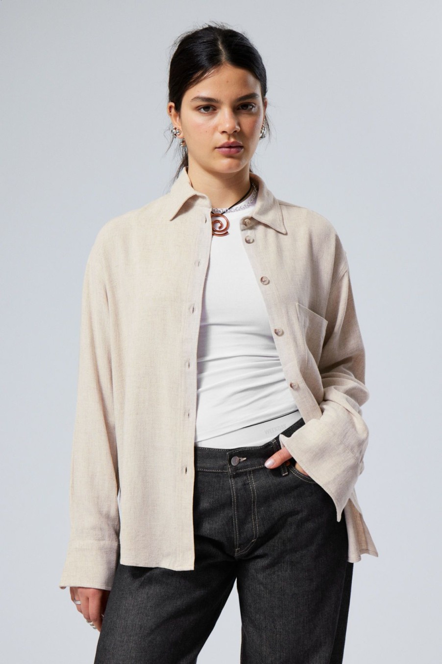 Clearance Weekday Relaxed Linen Mix Shirt