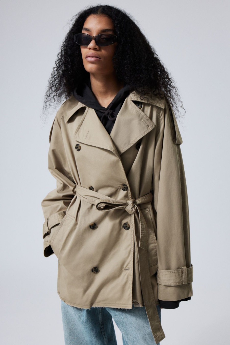 Online Weekday Zoey Short Frayed Trench Coat