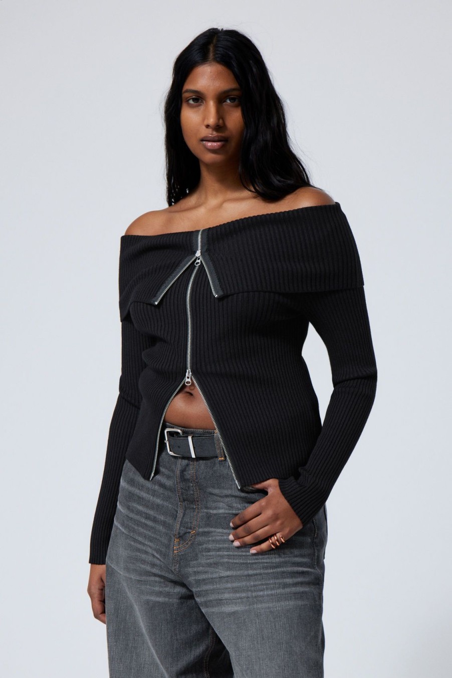 Clearance Weekday Vanna Off Shoulder Zip Cardigan