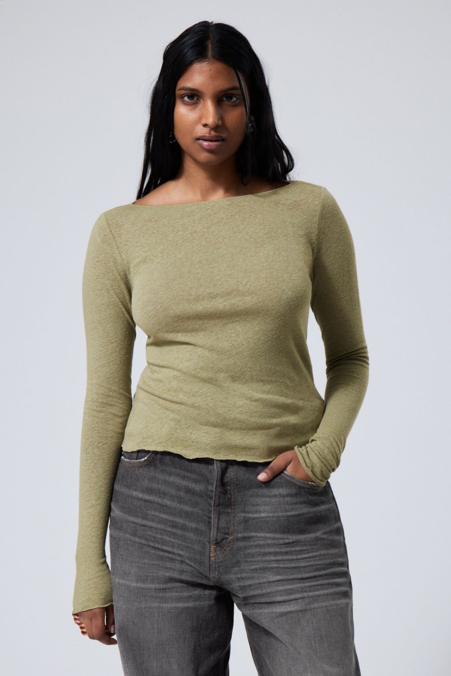 New Weekday Linen Blend Long Sleeve Top