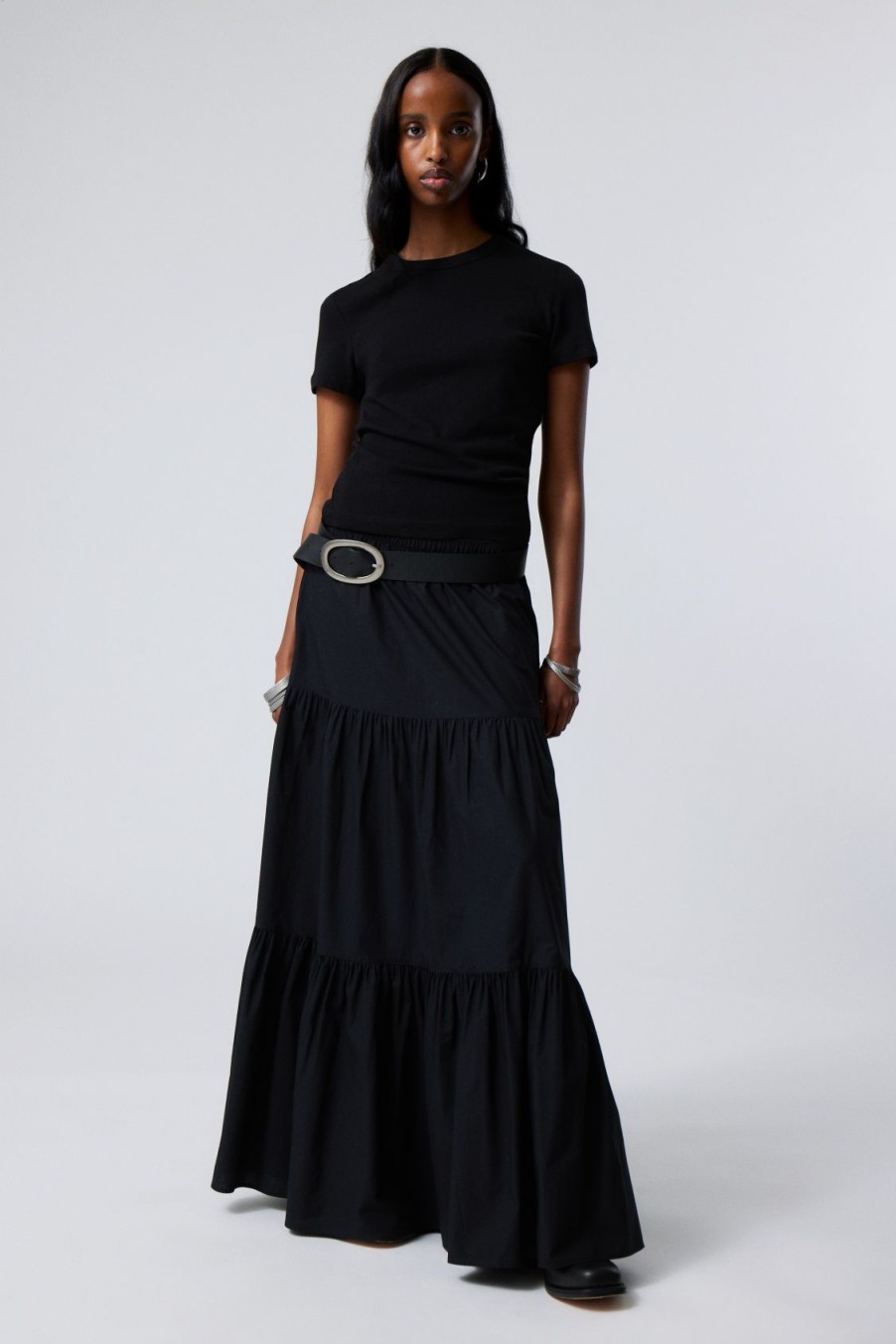 Hot Weekday Tiered Maxi Poplin Skirt