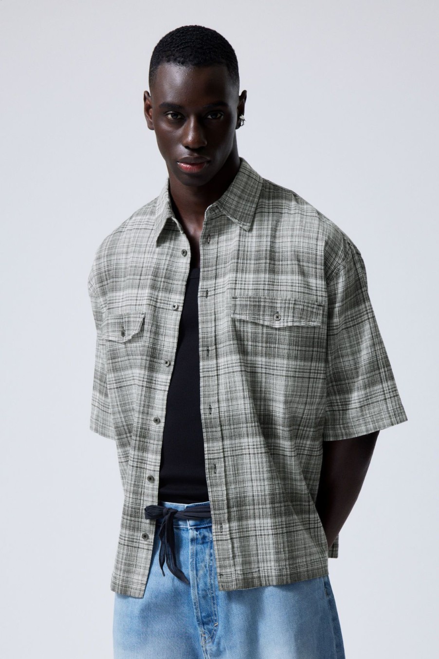 Hot Weekday Oversized Checked Short Sleeve Shirt