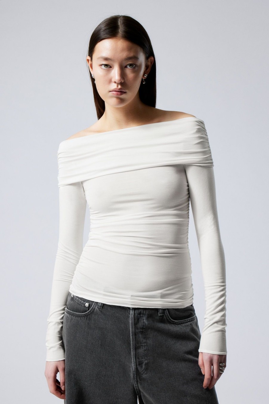 Best Weekday Folded Off Shoulder Long Sleeve Top