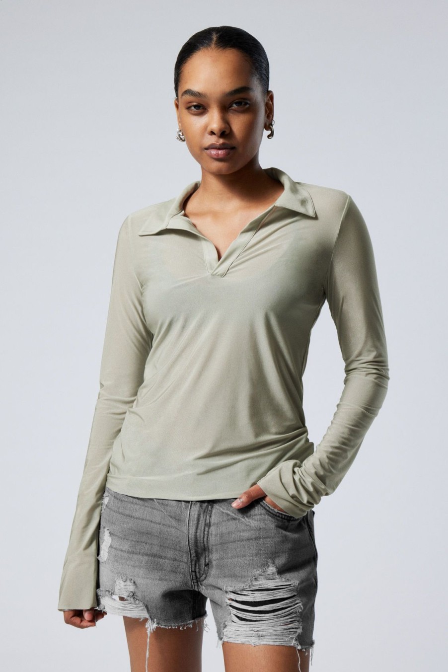 Clearance Weekday Transparent Long Sleeve Polo Top