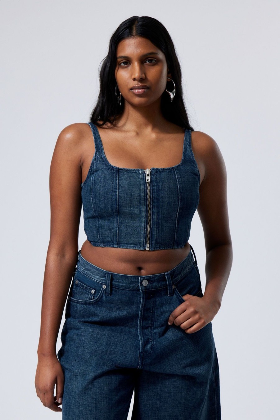 Wholesale Weekday Cropped Denim Zip Top