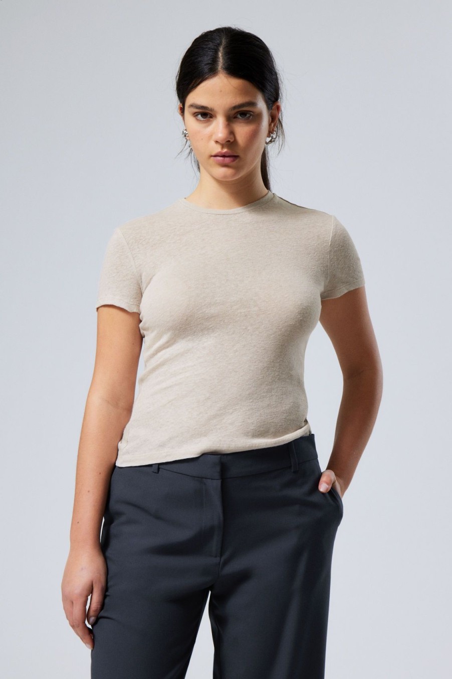 New Weekday Linen Blend Fitted T-Shirt