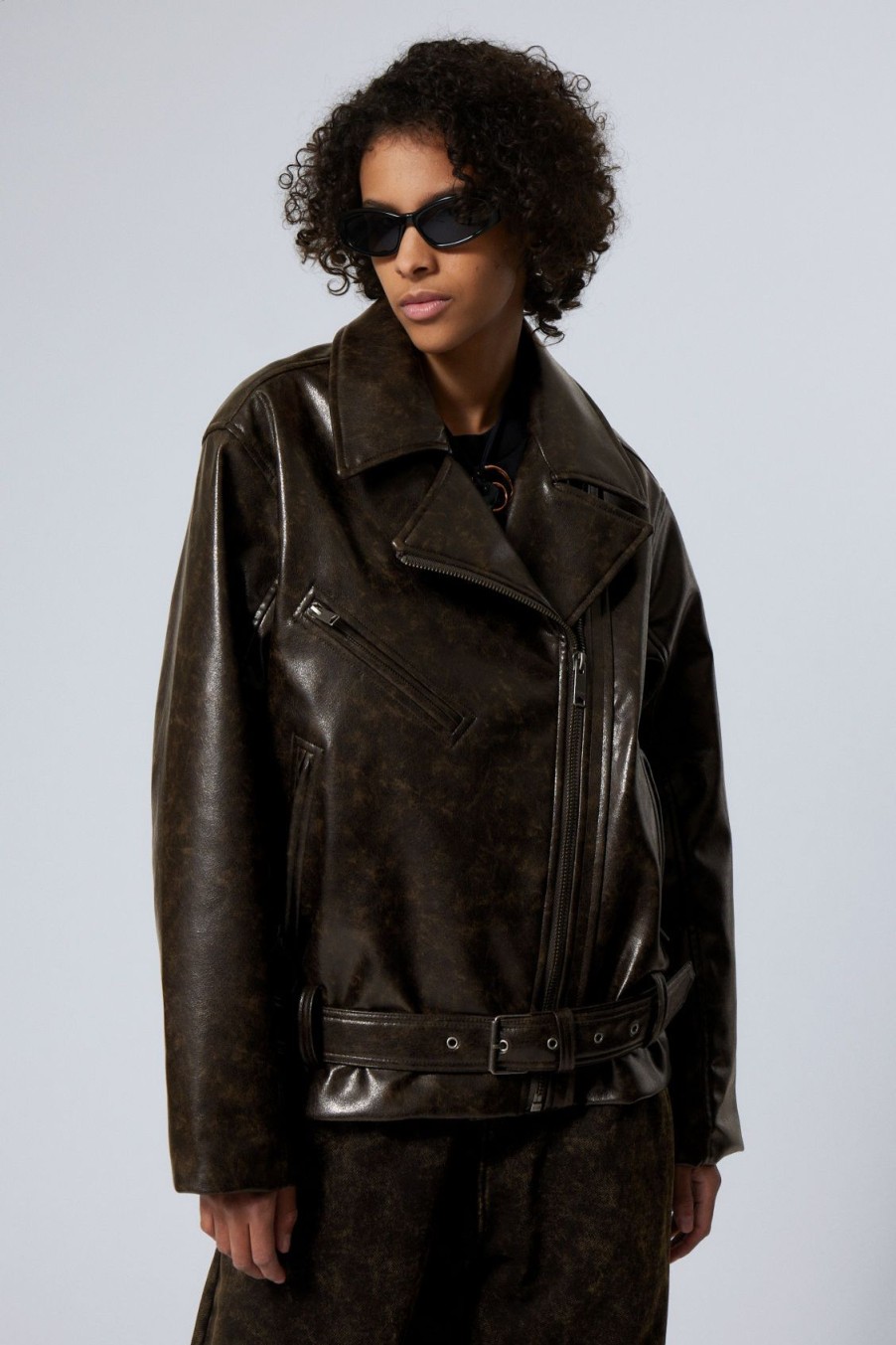 Best Weekday Flora Oversized Faux Leather Biker Jacket