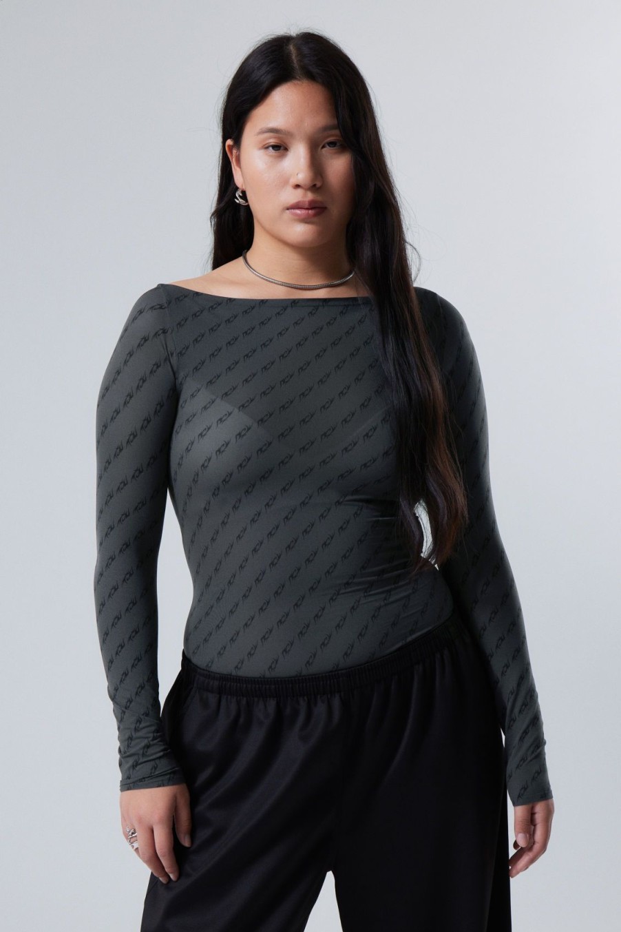 Clearance Weekday Sheer Print Boatneck Longsleeve