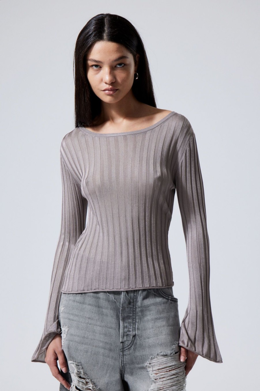 Online Weekday Enora Sheer Knit Long Sleeve Top