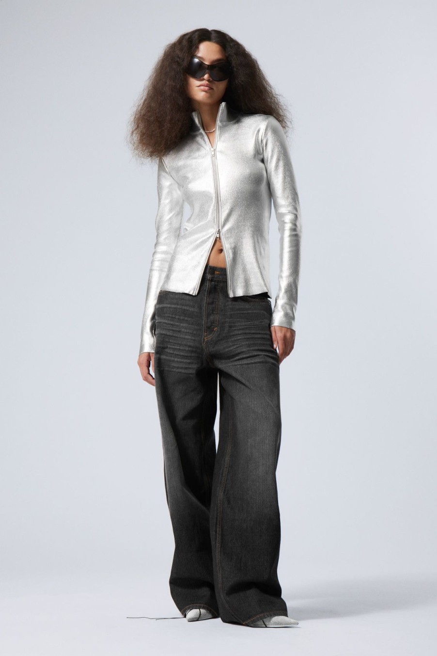 Best Weekday Angie Silver Coated Longsleeve Cardigan